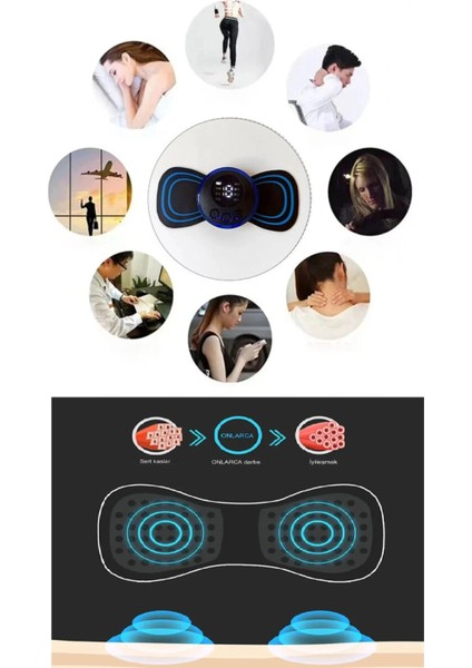 8 Modlu Mini Şarjlı Kelebek LCD Ekran Ems Boyun Omuz Kol Sırt Elektrikli Masaj Bantı Kas Stimülatörü fırsatları