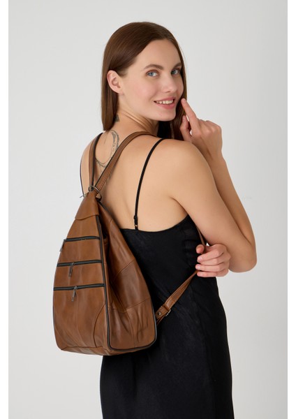 Özel Tasarım Hakiki Deri Sırt ve Kol Çantası Fonksiyonel Çanta