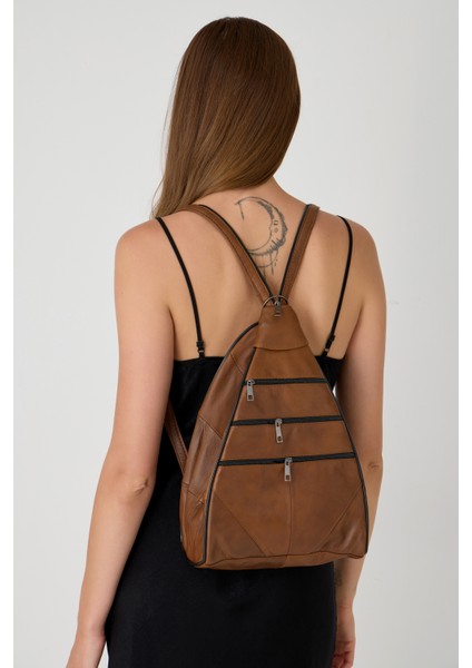 Özel Tasarım Hakiki Deri Sırt ve Kol Çantası Fonksiyonel Çanta