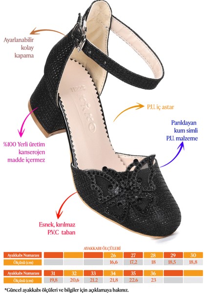 Zete Kum Simli Kız Çocuk 4 cm Topuklu Abiye Ayakkabı fiyatları