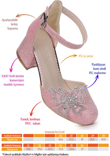 Zete Kum Simli Kız Çocuk 4 cm Topuklu Abiye Ayakkabı fiyatları