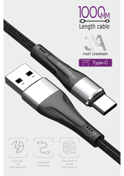 HM-550 USB To Type-C Kaliteli Örgü Şarj Kablosu