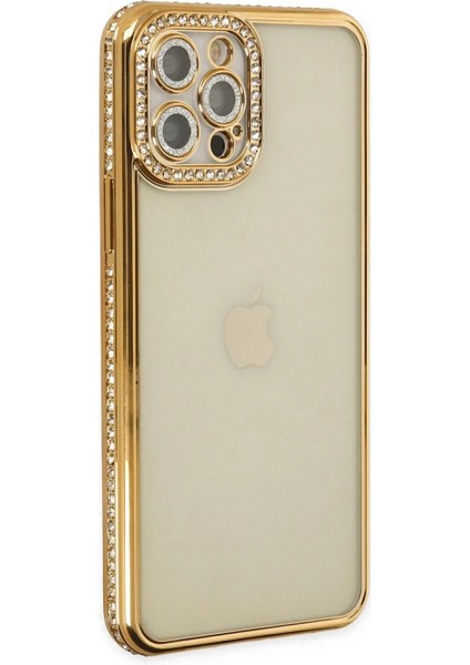 iPhone 12 Pro Kılıf Joke Taşlı Silikon - Gold