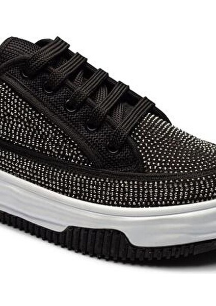 Kadın Yüksek Tabanlı Bağcıklı Spor Ayakkabı Konforlu Bez Malzeme ile