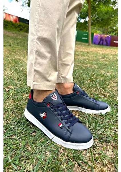 Unisex Spor Ayakkabı Düz Taban Suni Deri Hafızalı Taban Özelliğiyle Lacivert