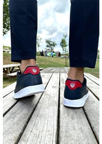 Unisex Spor Ayakkabı Düz Taban Suni Deri Hafızalı Taban Özelliğiyle Lacivert