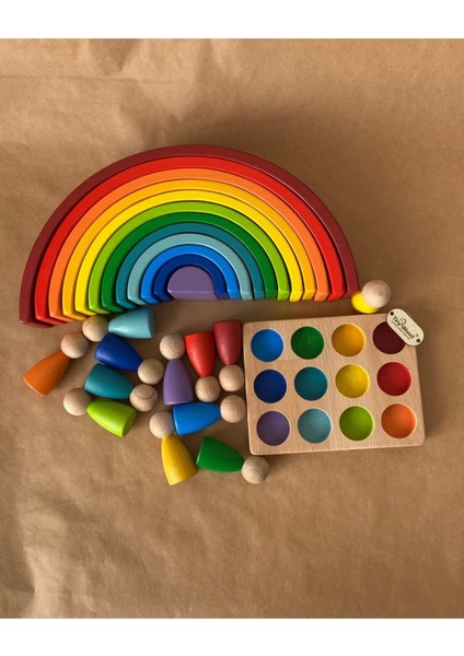 1 Yaş 12'li Waldorf Gökkuşağı Peg Bebek Tabla Seti, Waldorf Renk Eşleştirme Ahşap Oyuncak Seti fiyatları