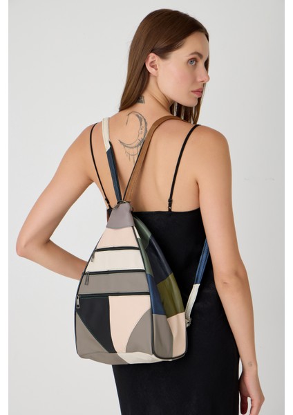 Özel Tasarım Hakiki Deri Sırt ve Kol Çantası Fonksiyonel Çanta