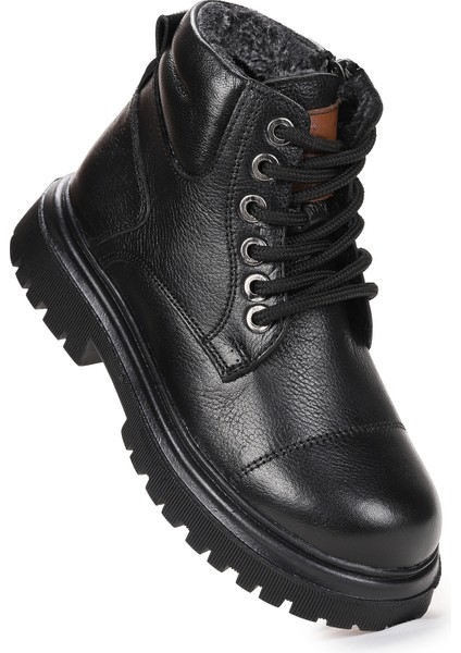 Seri %100 Deri Fermuarlı Erkek Çocuk Bot Ayakkabı