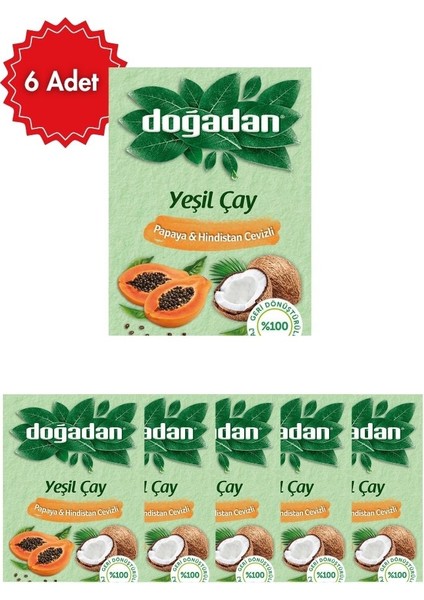 Papaya & Hindistan Çevizli Yeşil Poşet Çay x 6 Paket