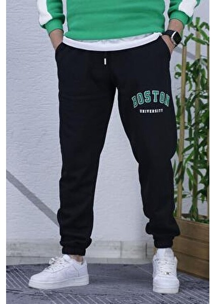 Erkek Eşofman Altı Boston Yan Baskı Kalın Pamuklu Üç İplik Rahat Kalıp modelleri