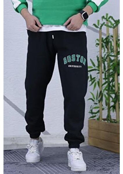 Erkek Eşofman Altı Boston Yan Baskı Kalın Pamuklu Üç İplik Rahat Kalıp fırsatları