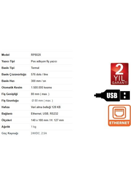 RP8020 Termal Adisyon Fiş Rulosu Yazıcısı