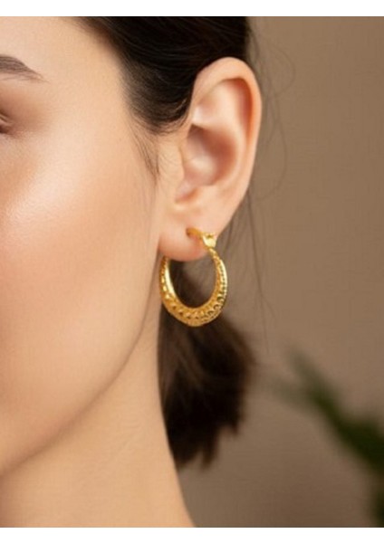 925 Ayar Gümüş Altın Kaplama Desenli Kadın Halka Küpe 1,5 cm