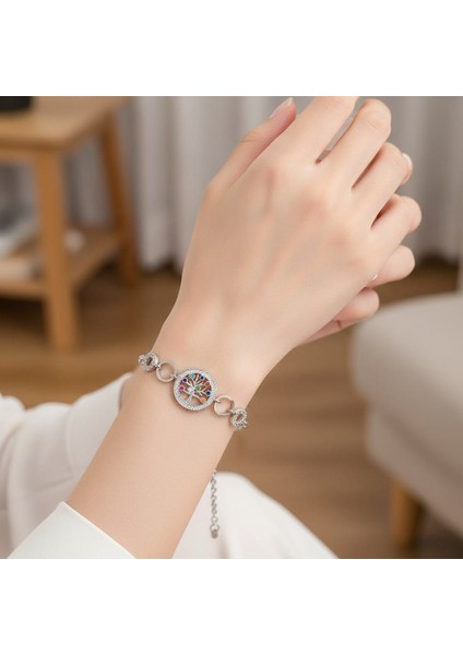 Kadın 925 Ayar Gümüş Hayat Ağaçı Renkli Zirkon Taşlı Bileklik
