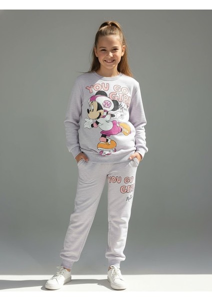 Lila Rengi Mickey Mouse Minnie Baskılı Alt Üst Takım Kız Çocuk Eşofman