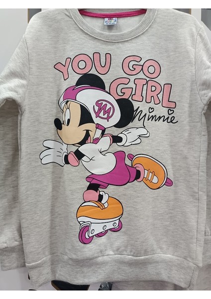Gri Renk Mickey Mouse Minnie Baskılı Alt Üst Takım Kız Çocuk Eşofman modelleri