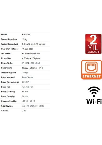 Bizerba ERII 200 Etiketli Barkodlu Terazi 15 KG Wifi modelleri