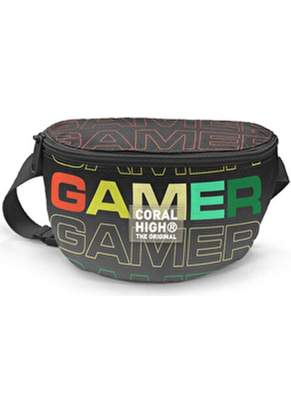 Gamer Desenli Siyah Gri Bel Çantası Polyester Malzeme ile Ergonomik Tasarım