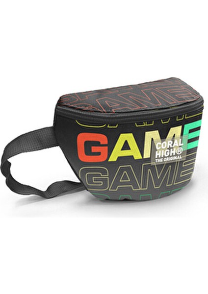 Gamer Desenli Siyah Gri Bel Çantası Polyester Malzeme ile Ergonomik Tasarım
