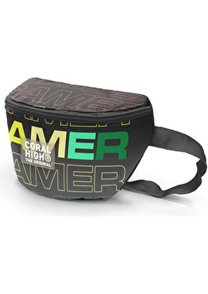 Gamer Desenli Siyah Gri Bel Çantası Polyester Malzeme ile Ergonomik Tasarım