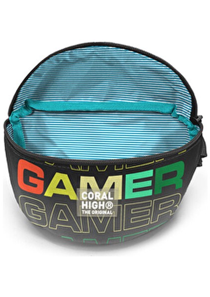 Gamer Desenli Siyah Gri Bel Çantası Polyester Malzeme ile Ergonomik Tasarım