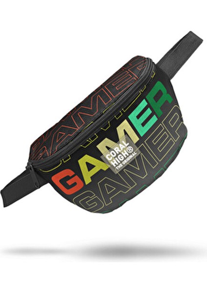 Gamer Desenli Siyah Gri Bel Çantası Polyester Malzeme ile Ergonomik Tasarım