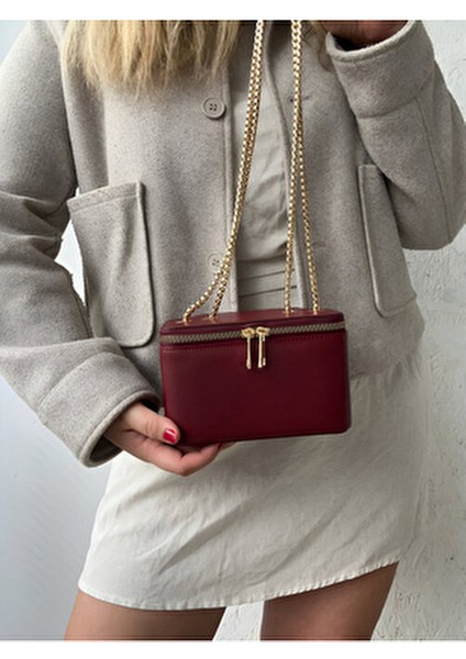 Keten Deri Saplı Kadın El ve Omuz Çanta Gold Kilit Aksesuar ile Şık Tasarım