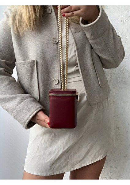 Keten Deri Saplı Kadın El ve Omuz Çanta Gold Kilit Aksesuar ile Şık Tasarım