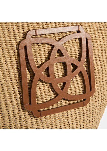 Kadın Hasır Omuz Çantası Taba Renk Monogram Logolu El Yapımı