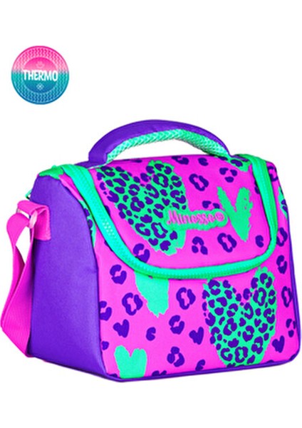 Kız Çocuk 3'lü Çanta Seti Su Dayanıklı Polyester Materyal Leopar Kalp Desenli