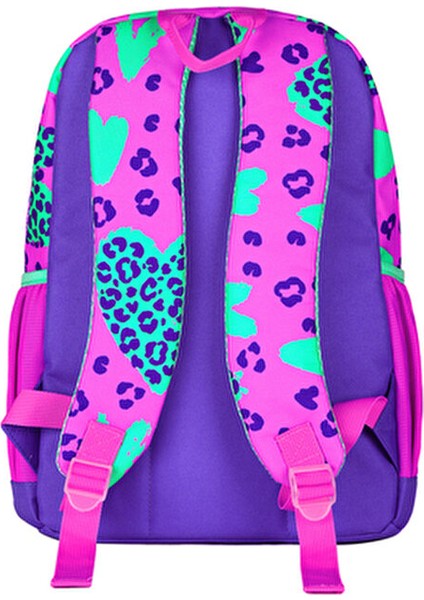 Kız Çocuk 3'lü Çanta Seti Su Dayanıklı Polyester Materyal Leopar Kalp Desenli