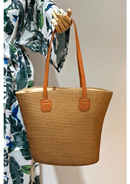 Hasır Plaj Çantası Ergonomik Tasarım ile Şık Kullanım 025 Camel indirimleri