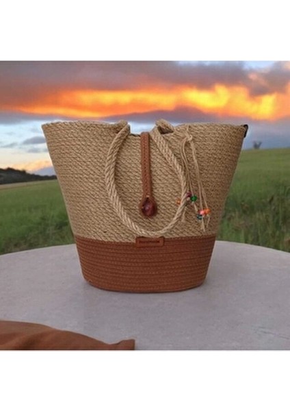 El Yapımı Plaj Çantası Hasır Jüt Malzeme ile Şık Tasarım Kadın fırsatları