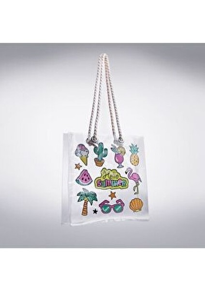 Şeffaf Plaj Kol Çantası Kadınlar İçin Dayanıklı Tekstil Malzeme ile Hello Summer Temalı modelleri