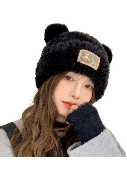 Kadınlar için sevimli ayı şapkası sonbahar ve kış kalın peluş şapka (Yurt Dışından)