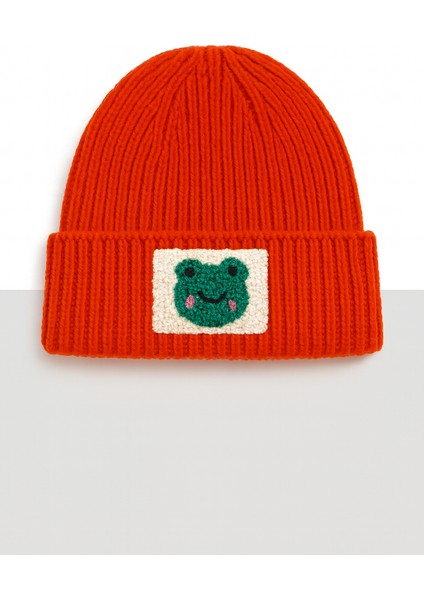 Turuncu Yün Lüks Bere Yeşil Kurbağa Punch Detaylı , Unisextir ( Punch Detay Sağ Yandadır ) AYN108