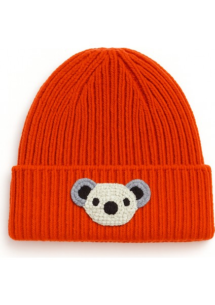 Turuncu Koala Punch Detaylı Lüks Yün Bere AYN221