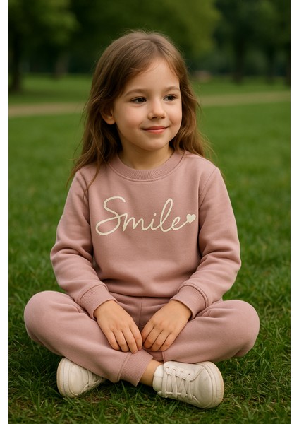 Kız Çocuk Kışlık Eşofman Takımı Pamuklu Üç Iplik Şardonlu Günlük Kombin 2-3-4-5 Yaş