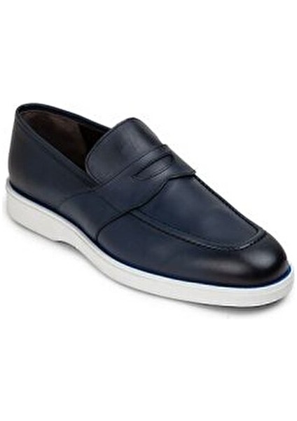 Mavi Deri Erkek Loafer Ayakkabı Kauçuk Tabanlı Dört Mevsim Kullanım 3 cm Topuk