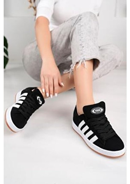 Unisex Klasik Bağcıklı Ortopedik Spor Sneaker Ayakkabı Siyah Beyaz Düz Taban indirimleri