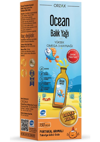 Ocean Balık Yağı Şurup Portakal Aromalı 150 ml