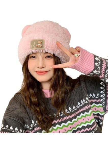 Kadınlar Için Sevimli Ayı Şapkası Sonbahar ve Kış Kalın Peluş Şapka (Yurt Dışından)