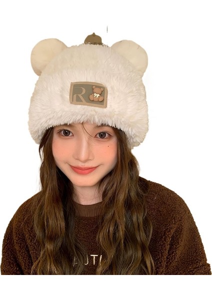 Kadınlar Için Sevimli Ayı Şapkası Sonbahar ve Kış Kalın Peluş Şapka (Yurt Dışından)
