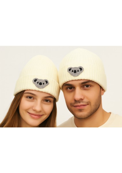 Koala Punch Detaylı Lüks Yün Bere Hayvan Figürlü AYN1000