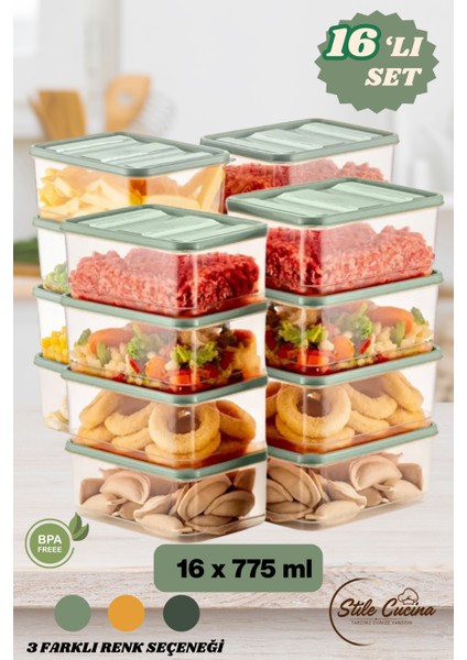 16'lı Buzdolabı Düzenleyici Organizeri Mikrodalgaya Uygun Difriz Saklama Kabı (16X775ML)