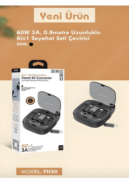 60W 3A 6in1 Çok Işlevli Seyahat Şarj Seti | 0.8m Kablo + Çevirici Kit, Hızlı Şarj Çoklayıcı Set indirimleri