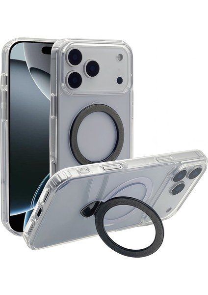 iPhone 17 Pro Max Tpu + Akrilik Şeffaf Telefon Kılıfı ve Parıltılı Halka Destekli (Yurt Dışından)