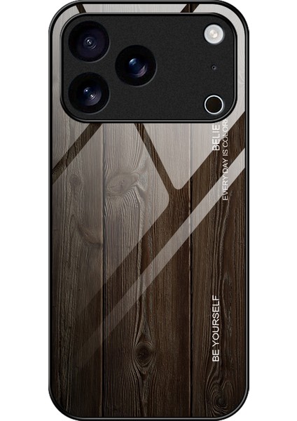 iPhone 17 Pro Max Ahşap Dokulu Tpu + Temperli Cam Arka Telefon Kılıfı (Yurt Dışından)