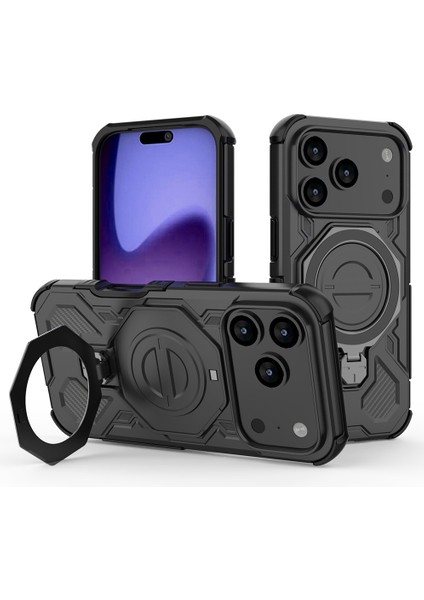iPhone 17 Pro Manyetik Kılıf, Döndürülebilir Metal Ayaklı Darbeye Dayanıklı Pc + Tpu Telefon Arka Kapağı (Yurt Dışından)